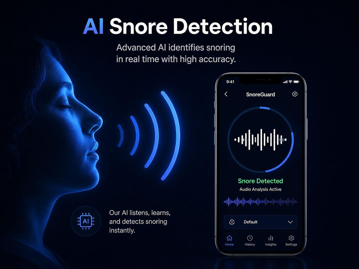 AI Snore Detection — sound waves from person being analysed by the app